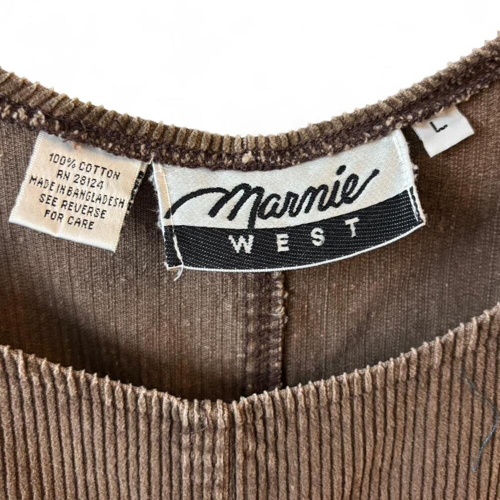 Corduroy Brown Utility Pinafore Dress – Cottagecore Workwear [L] - Picture 7 of 8